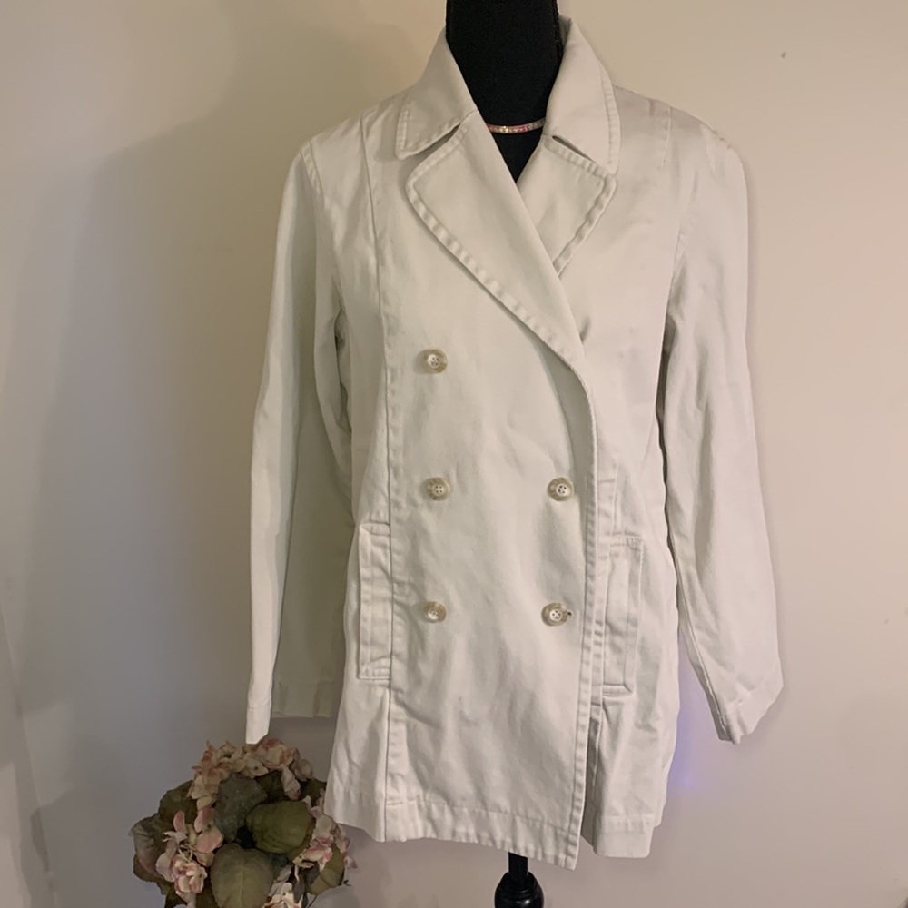 🌹 J.JILL • Beautiful DOUBLE BREASTED LIGHTWEIGHT IVORY 100% COTTON COAT •